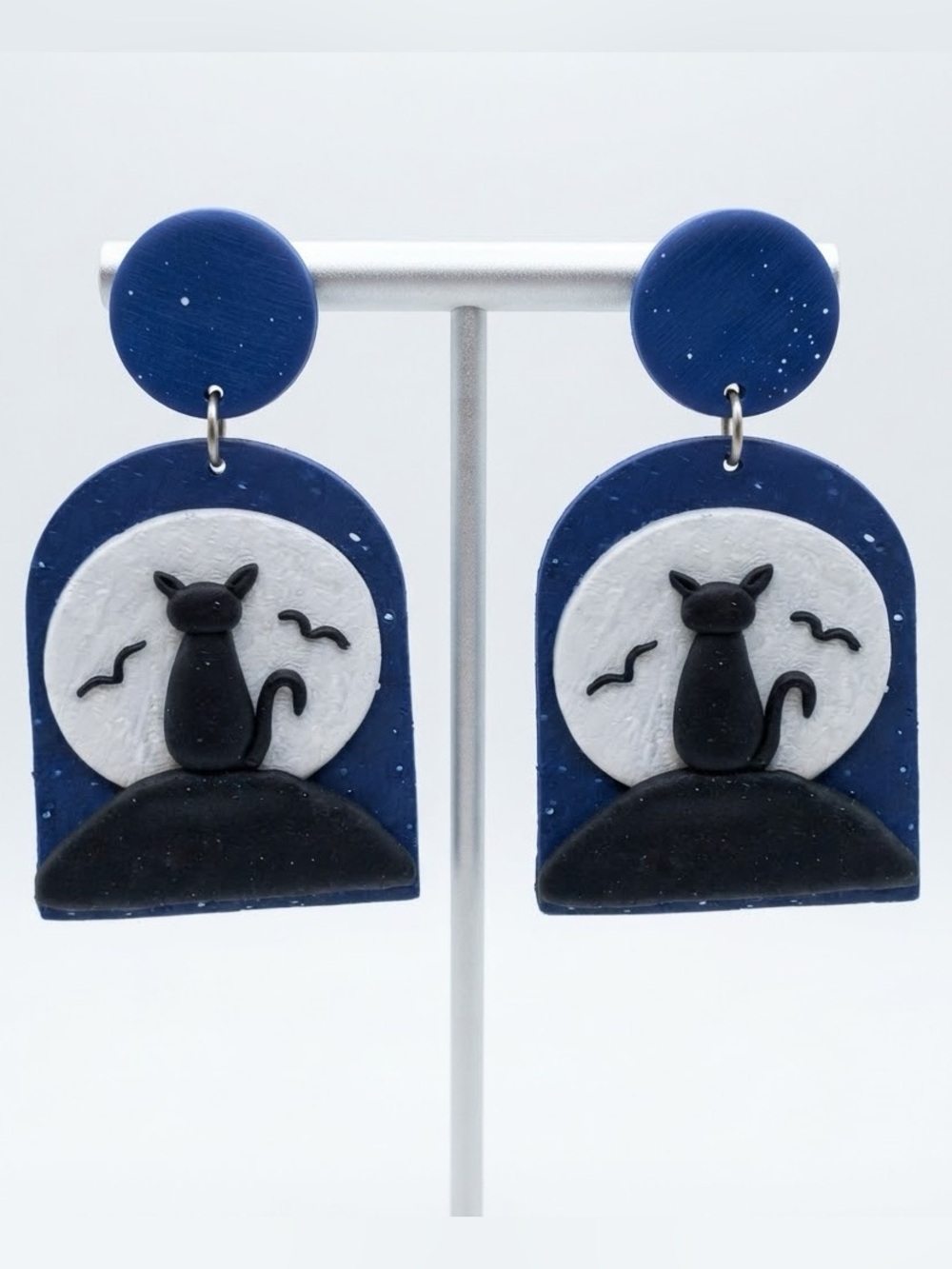 NWT Stargazing Cat Dangle Studs — Handmade Earrings